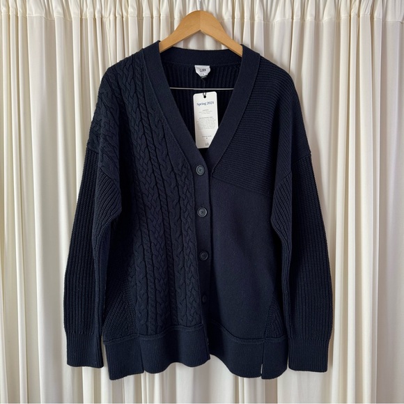 Cabi Spring 24 Textbook Dark Navy Cable Knit Sweater NWT‎ Size Large Academia - Picture 2 of 7